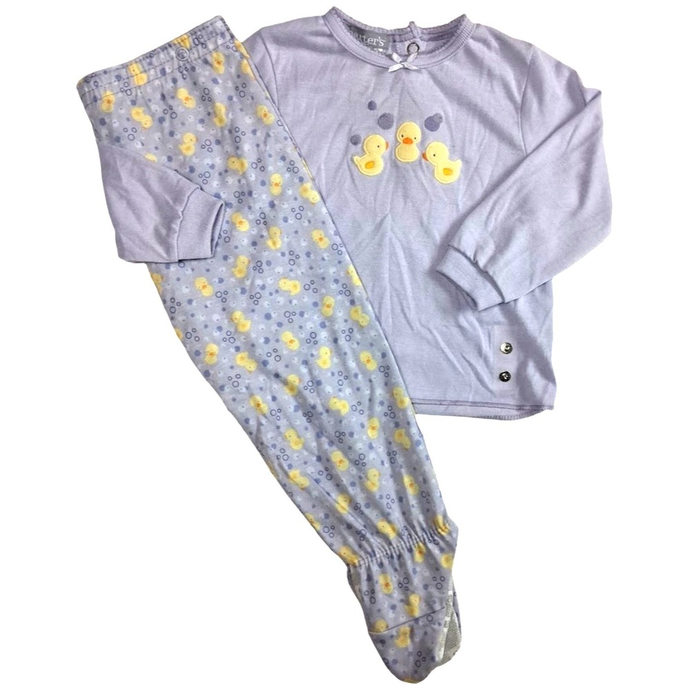 Vtg Carter's Purple 2pc Duck Pajamas Sz 18 Mos Snap Footie Pants Top Bubbles